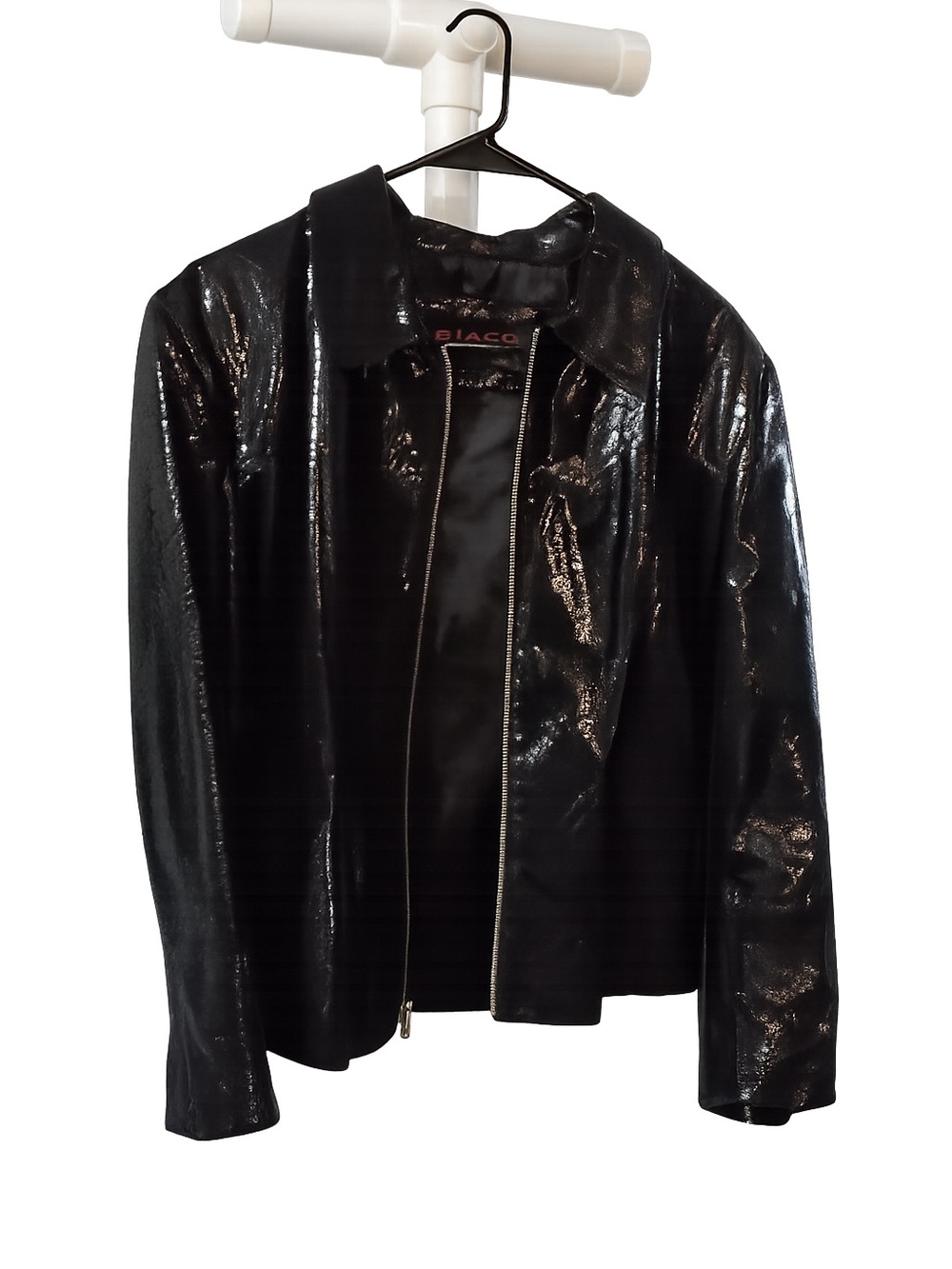 Guess Black Shiny Zip-Up Leather Jacket